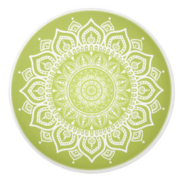 Witte Mandala op Groene Keramische Trekknop Knop
