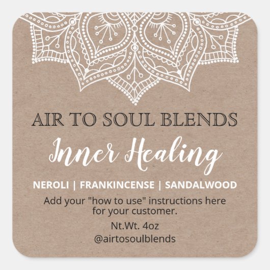 Witte mandala op kraftblend labels (Voorkant)