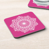 Witte Mandala op Roze Achtergrond Bier Onderzetter (Linkerzijde)
