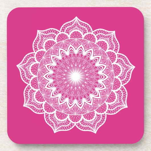 Witte Mandala op Roze Achtergrond Bier Onderzetter (Voorkant)