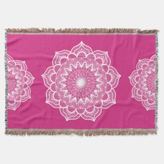 Witte Mandala op Roze Achtergrond Deken (Voorkant)