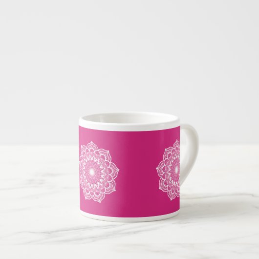 Witte Mandala op Roze Achtergrond Espresso Kop (Voorkant rechts)