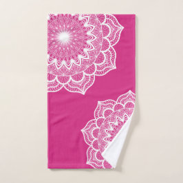 Witte Mandala op Roze Achtergrond Handdoek