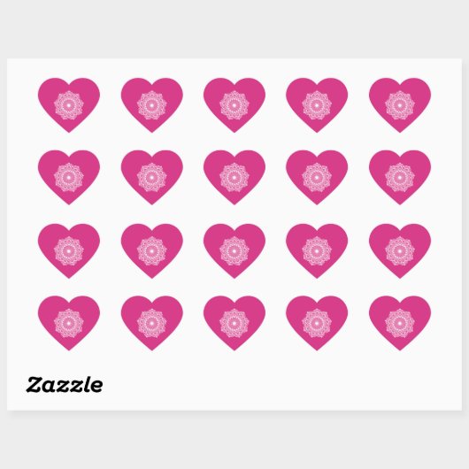 Witte Mandala op Roze Achtergrond Hart Sticker (Vel)