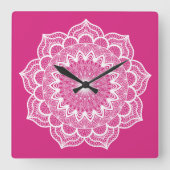 Witte Mandala op Roze Achtergrond Klein Vierkante Klok (Voorkant)