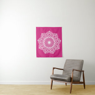 Witte Mandala op Roze Achtergrond Klein Wandkleed