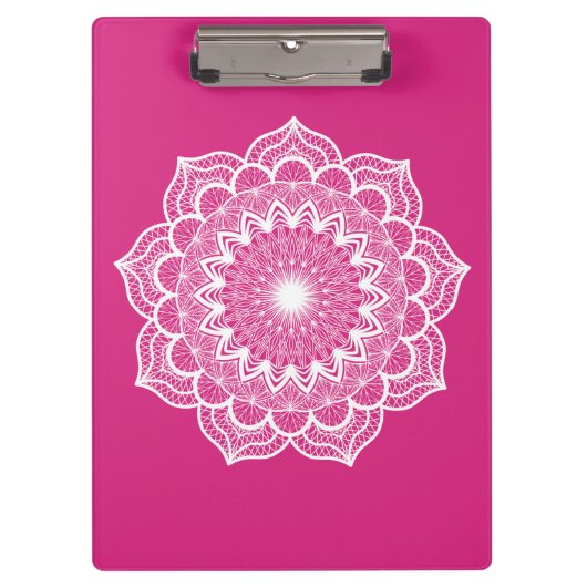 Witte Mandala op Roze Achtergrond Klembord (Voorkant)