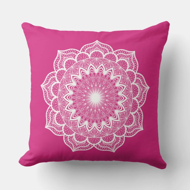 Witte Mandala op Roze Achtergrond Kussen (Voorkant)