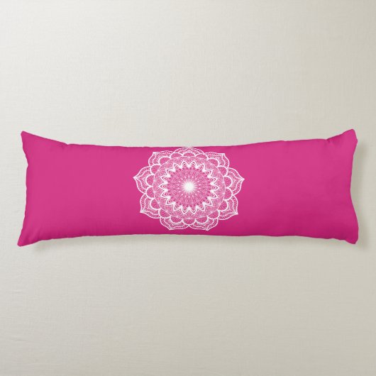 Witte Mandala op Roze Achtergrond Lichaamskussen (Voorkant)