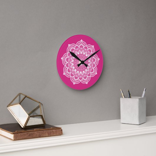 Witte Mandala op Roze Achtergrond Ronde Klok (Kantoor)