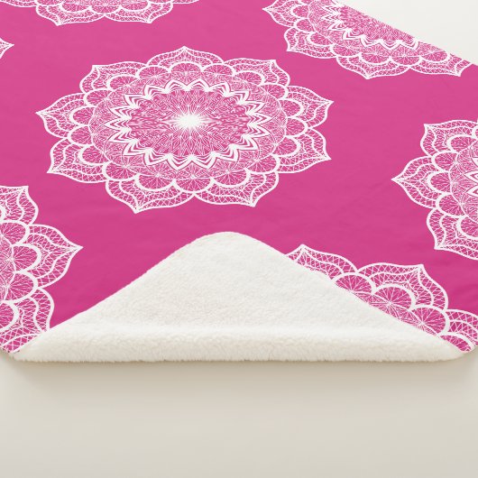 Witte Mandala op Roze Achtergrond Sherpa Deken (3/4)