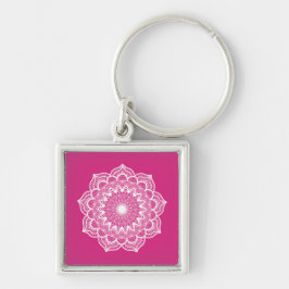 Witte Mandala op Roze Achtergrond Sleutelhanger