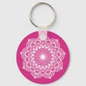Witte Mandala op Roze Achtergrond Sleutelhanger (Voorkant)