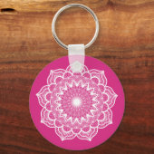 Witte Mandala op Roze Achtergrond Sleutelhanger (Voorkant)