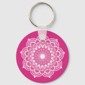 Witte Mandala op Roze Achtergrond Sleutelhanger (Achterkant)
