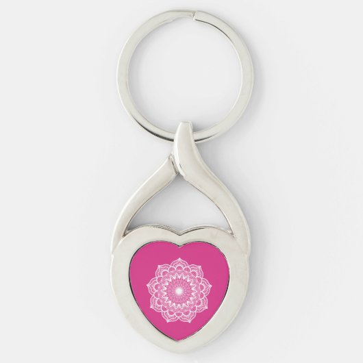 Witte Mandala op Roze Achtergrond Sleutelhanger (Voorkant)