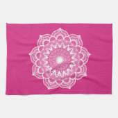 Witte Mandala op Roze Achtergrond Theedoek (Horizontaal)