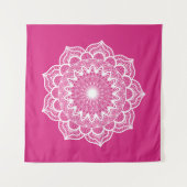 Witte Mandala op Roze Achtergrond Wandkleed (Voorkant (horizontaal))