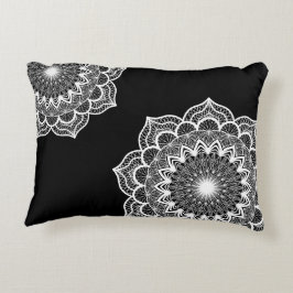 Witte Mandala op Zwarte Achtergrond Accent Kussen