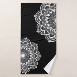 Witte Mandala op Zwarte Achtergrond Badhanddoek