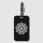 Witte Mandala op Zwarte Achtergrond Bagagelabel (Voorkant (verticaal))