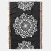 Witte Mandala op Zwarte Achtergrond Deken (Voorkant Verticaal)
