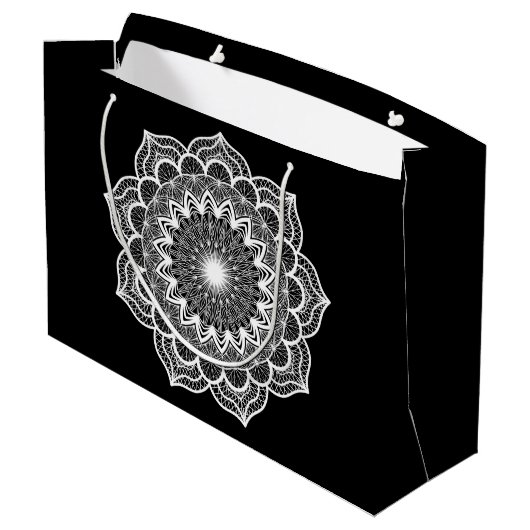 Witte Mandala op Zwarte Achtergrond Groot Cadeauzakje (Achterkant Gekanteld)