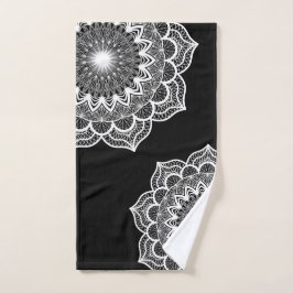 Witte Mandala op Zwarte Achtergrond Handdoek