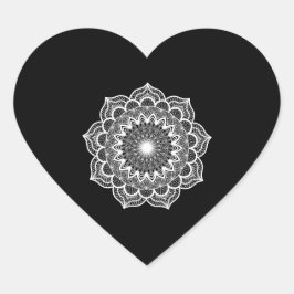 Witte mandala op zwarte achtergrond hart sticker