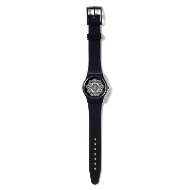 Witte Mandala op Zwarte Achtergrond Horloge (Bandje)