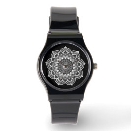 Witte Mandala op Zwarte Achtergrond Horloge