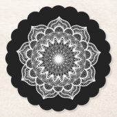 Witte Mandala op Zwarte Achtergrond Kartonnen Onderzetters (Voorkant)