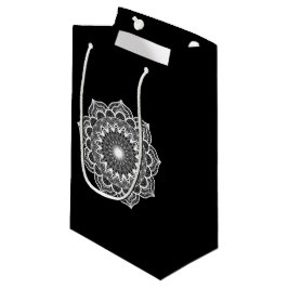 Witte Mandala op Zwarte Achtergrond Klein Cadeauzakje