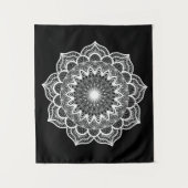Witte Mandala op Zwarte Achtergrond Klein Wandkleed (Voorkant)