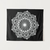 Witte Mandala op Zwarte Achtergrond Klein Wandkleed (Voorkant (horizontaal))
