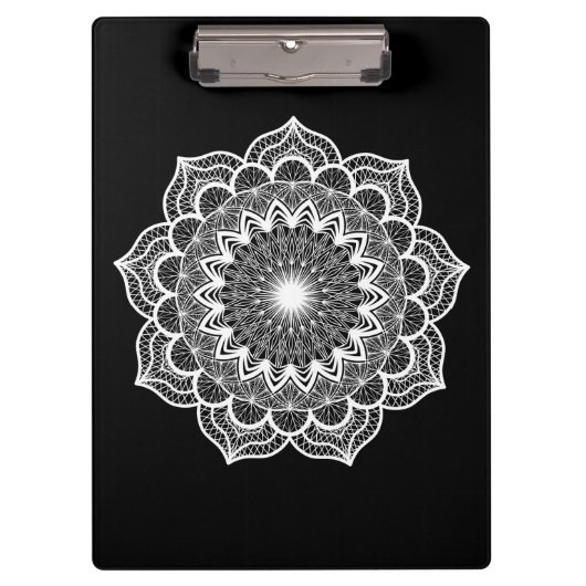 Witte Mandala op Zwarte Achtergrond Klembord (Voorkant)