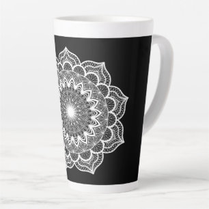 Witte Mandala op Zwarte Achtergrond Latte Mok
