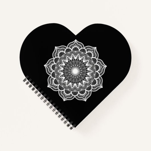 Witte Mandala op Zwarte Achtergrond Notitieboek (Voorkant)