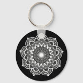 Witte Mandala op Zwarte Achtergrond Sleutelhanger (Voorkant)