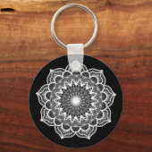 Witte Mandala op Zwarte Achtergrond Sleutelhanger (Achterkant)