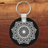 Witte Mandala op Zwarte Achtergrond Sleutelhanger (Voorkant)