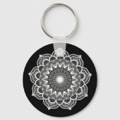 Witte Mandala op Zwarte Achtergrond Sleutelhanger (Achterkant)