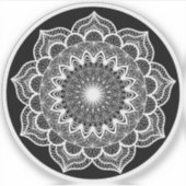 Witte Mandala op Zwarte Achtergrond Sticker (Voorkant)