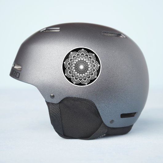 Witte Mandala op Zwarte Achtergrond Sticker (Helm Zijkant)