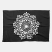 Witte Mandala op Zwarte Achtergrond Theedoek (Horizontaal)