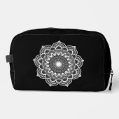 Witte Mandala op Zwarte Achtergrond Toilettasje (Voorkant)