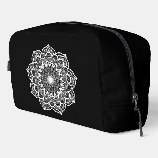 Witte Mandala op Zwarte Achtergrond Toilettasje (Rechterhoek)