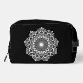 Witte Mandala op Zwarte Achtergrond Toilettasje (Achterkant)