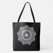 Witte Mandala op Zwarte Achtergrond Tote Bag (Voorkant)