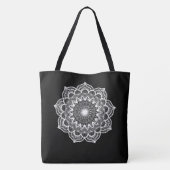 Witte Mandala op Zwarte Achtergrond Tote Bag (Achterkant)